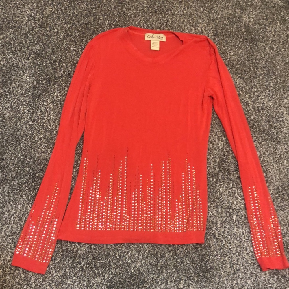 Cedar Rose rhinestones long sleeve shirt size med.